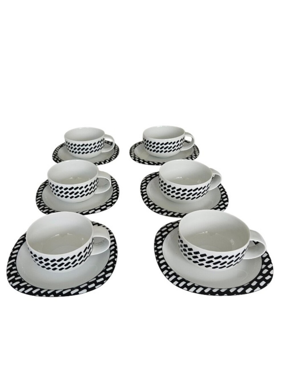 Rosenthal Germany  Porcelan Set of 6  Black & White Patterned Teacup with Saucer